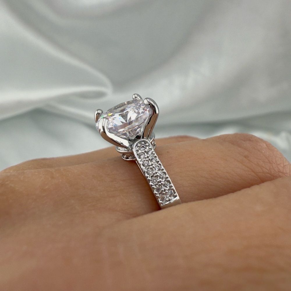 Wedding Engagement Silver Color Ring with Clear Stone - Picture 7 of 10